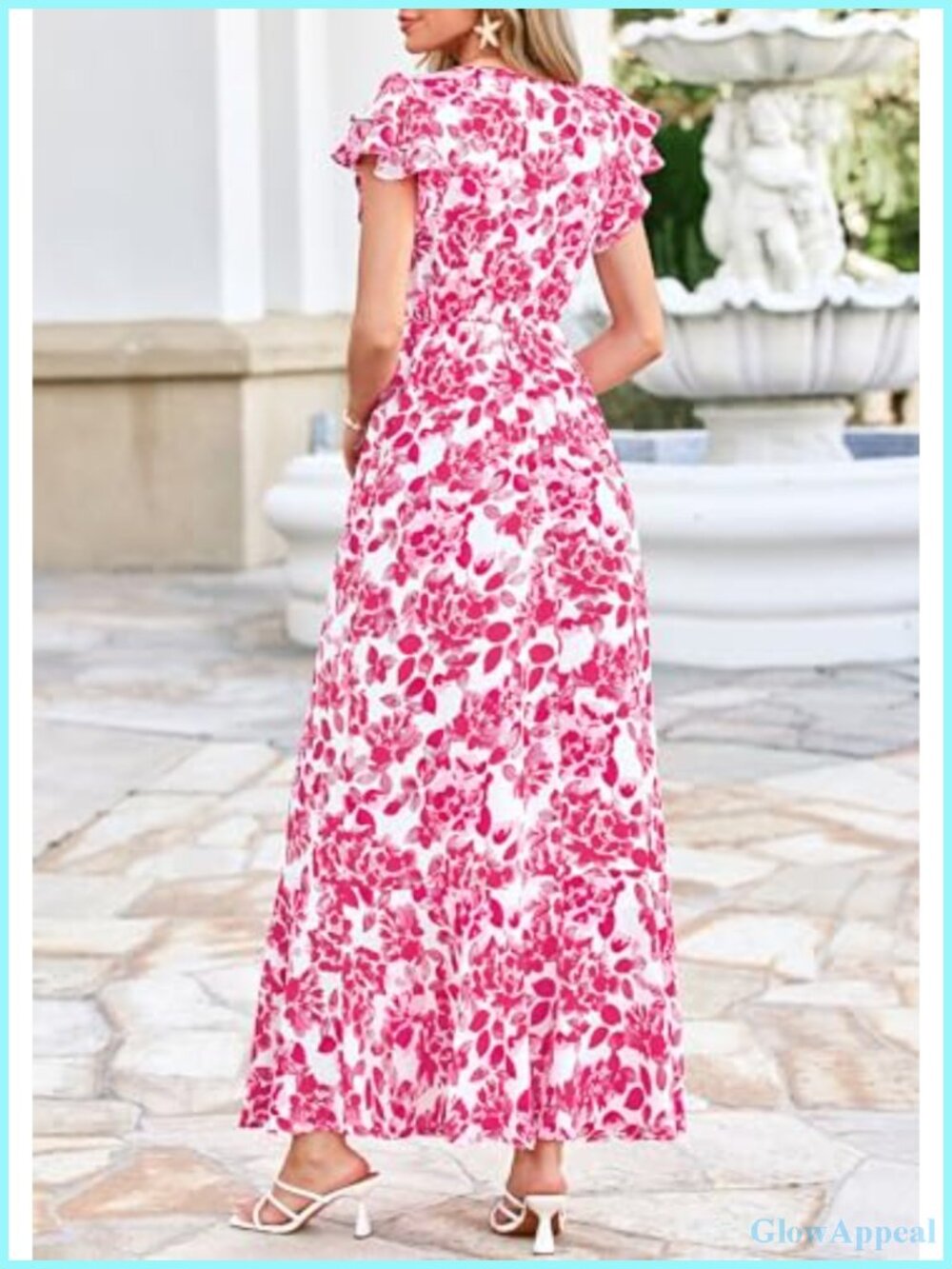 V Neck Ruffle Sleeve Maxi Dress with Pockets - Picture 3 of 6